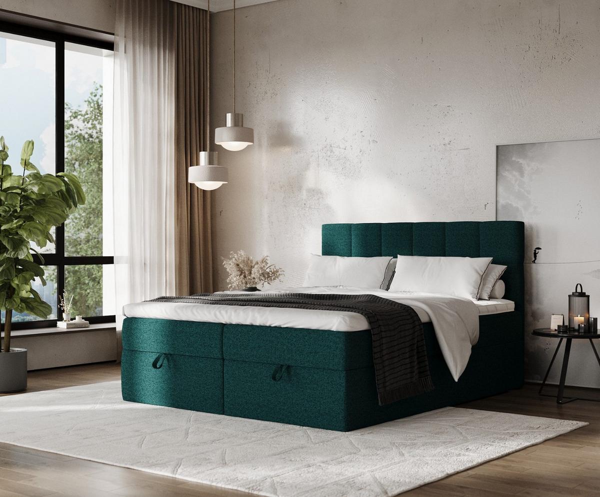 BOXBETT Savio 180/200 cm Grün im Riva Stoff - Schwarz/Grün, Holz/Holzwerkstoff (180/200cm) - AltaBeds