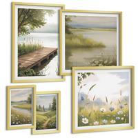BILDER SET 5er Set - 50x50 cm & 20x30 cm & 40x60 cm Goldrahmen - Zitronenblumen aus der Küstenstadt - Goldfarben, Kunststoff (40/60cm) - TULUP