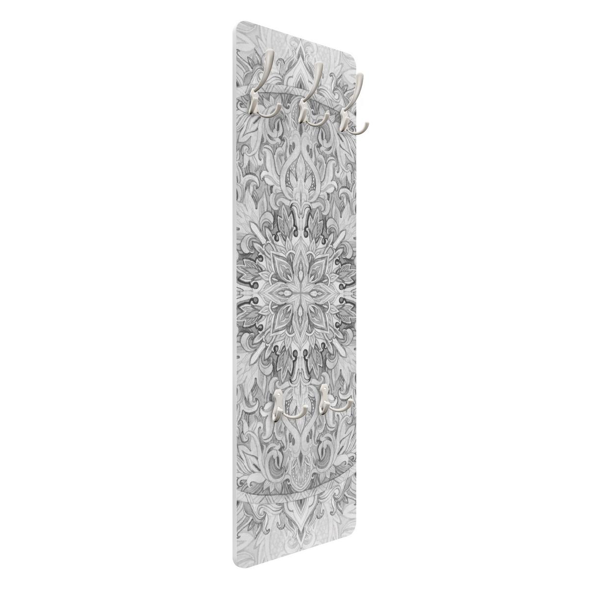 WANDGARDEROBE - Mandala Aquarell Ornament Muster Schwarz, Weiß 34/105 cm - Schwarz, Holzwerkstoff (34/105/1.6cm) - Bilderwelten