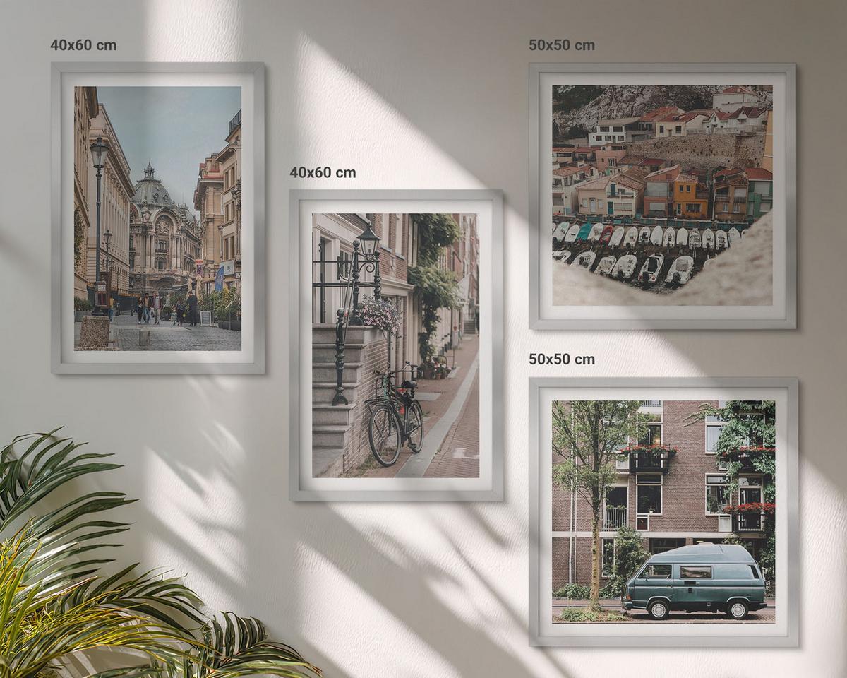 BILDER SET 4er Set - 50x50 cm & 40x60 cm Silberner Rahmen - Stadtansichten von Gebäuden - Silberfarben, Kunststoff (50/50cm) - TULUP