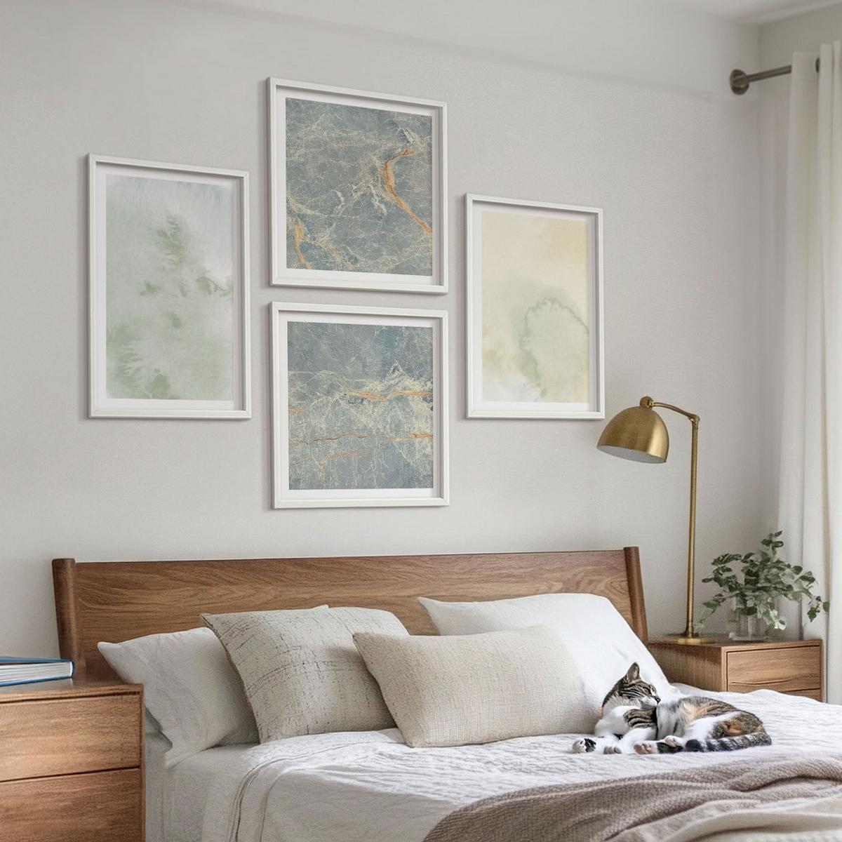 BILDER SET 4er Set - 50x50 cm & 40x60 cm Weißer Rahmen - Pastellfarben auf Aquarellleinwand - Weiß, Kunststoff (50/50cm) - TULUP