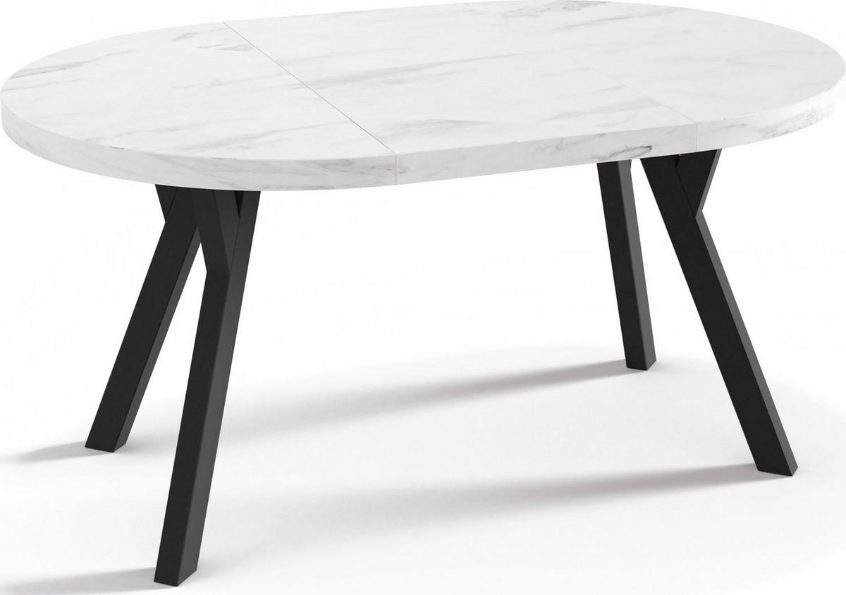 ESSTISCH Twixy runder ausziehbarer, Marmor Weiß 100-150/100/76 cm - Ecru/Schwarz, Holz/Holzwerkstoff (100/150/76cm) - WFL GROUP