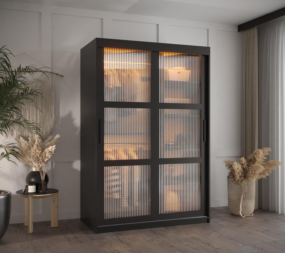 SCHWEBETÜRENSCHRANK 200/120/62 2-türig - Schwarz, Holz/Kunststoff (120/200/62cm) - Abiks Möbel