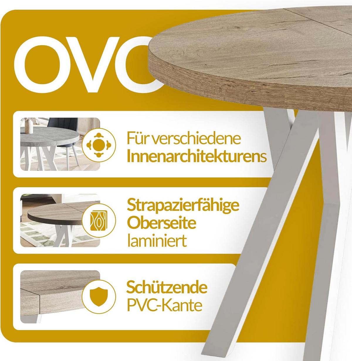 RUNDER Esstisch ausziehbar – Moderner Wohnzimmertisch und Küchentisch – Tisch mit Stabile Konstruktion, Durchmesser 100 cm - 200 cm - Farbe Lefaks - Dunkelbraun/Weiß, Holzwerkstoff (100/100/77cm) - Alpi-Möbel