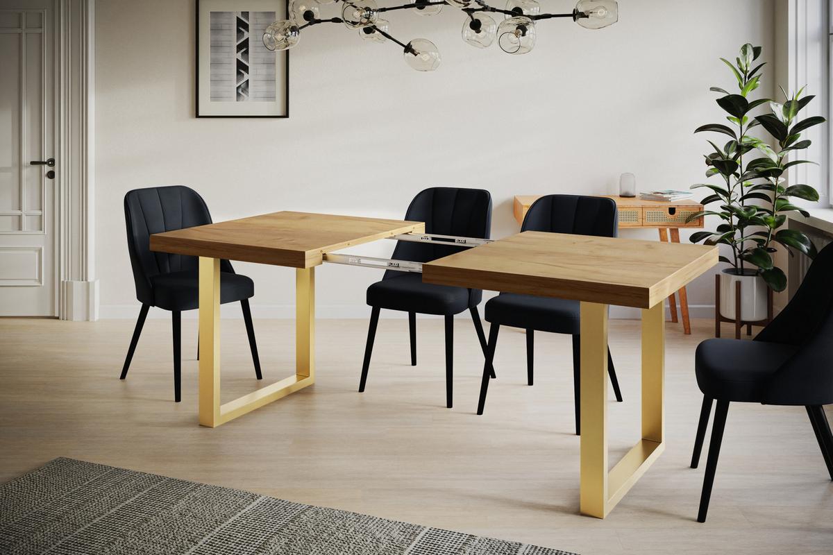 INDUSTRIELLER Esszimmertisch LOFT-U, ausziehbarer Tisch, Größe: 180-280X90X77 cm, Wohnzimmertisch Farbe: CRAFT, mit Metallbeinen in Farbe Gold - Goldfarben/Braun, Holzwerkstoff (180/90/77cm) - Alpi-Möbel