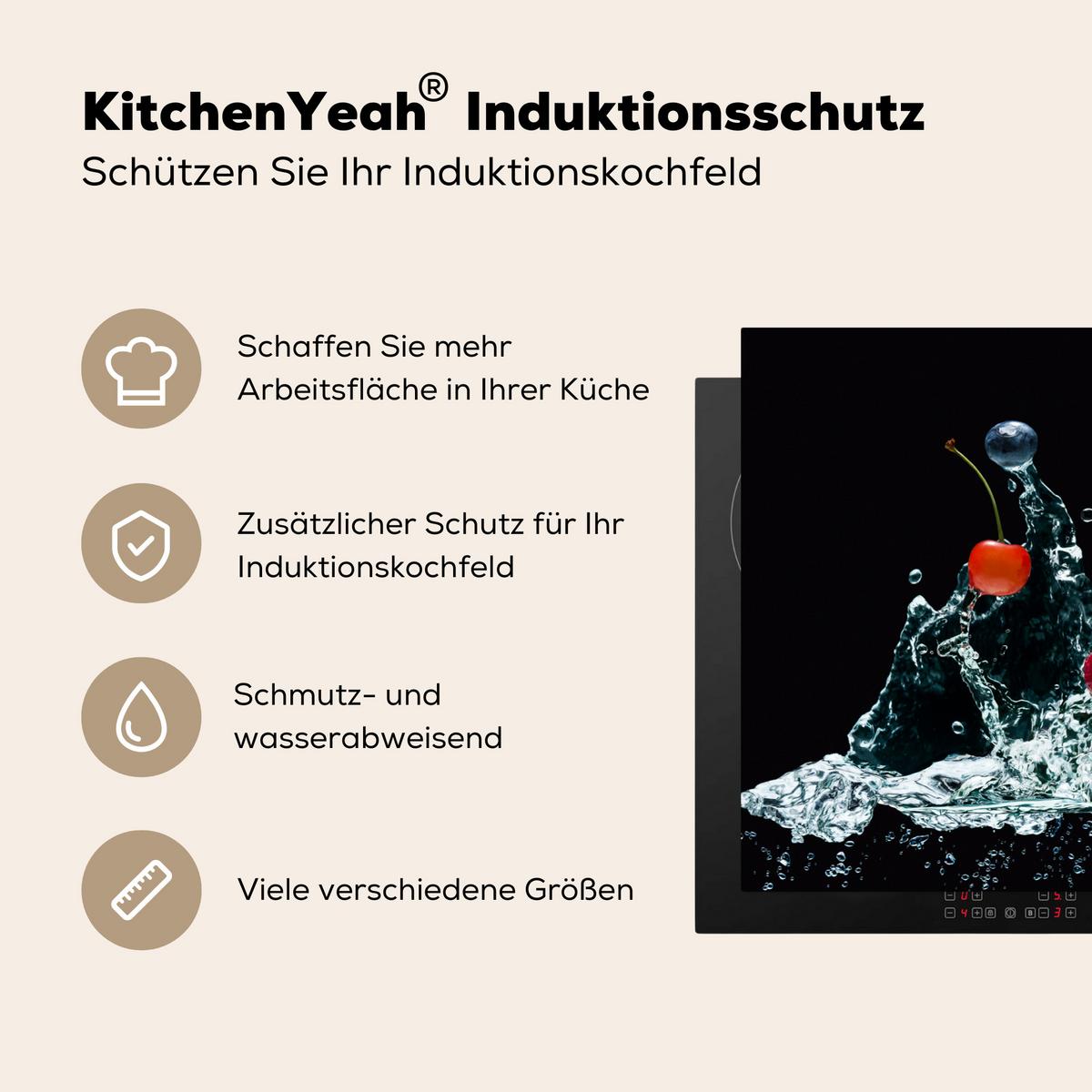 HERDABDECKPLATTE Wasser - Obst - Orange - Erdbeere - Kirsche - Schwarz Ceranfeldabdeckung 90x52 cm - Orange, Kunststoff (90/52/0.2cm) - MuchoWow