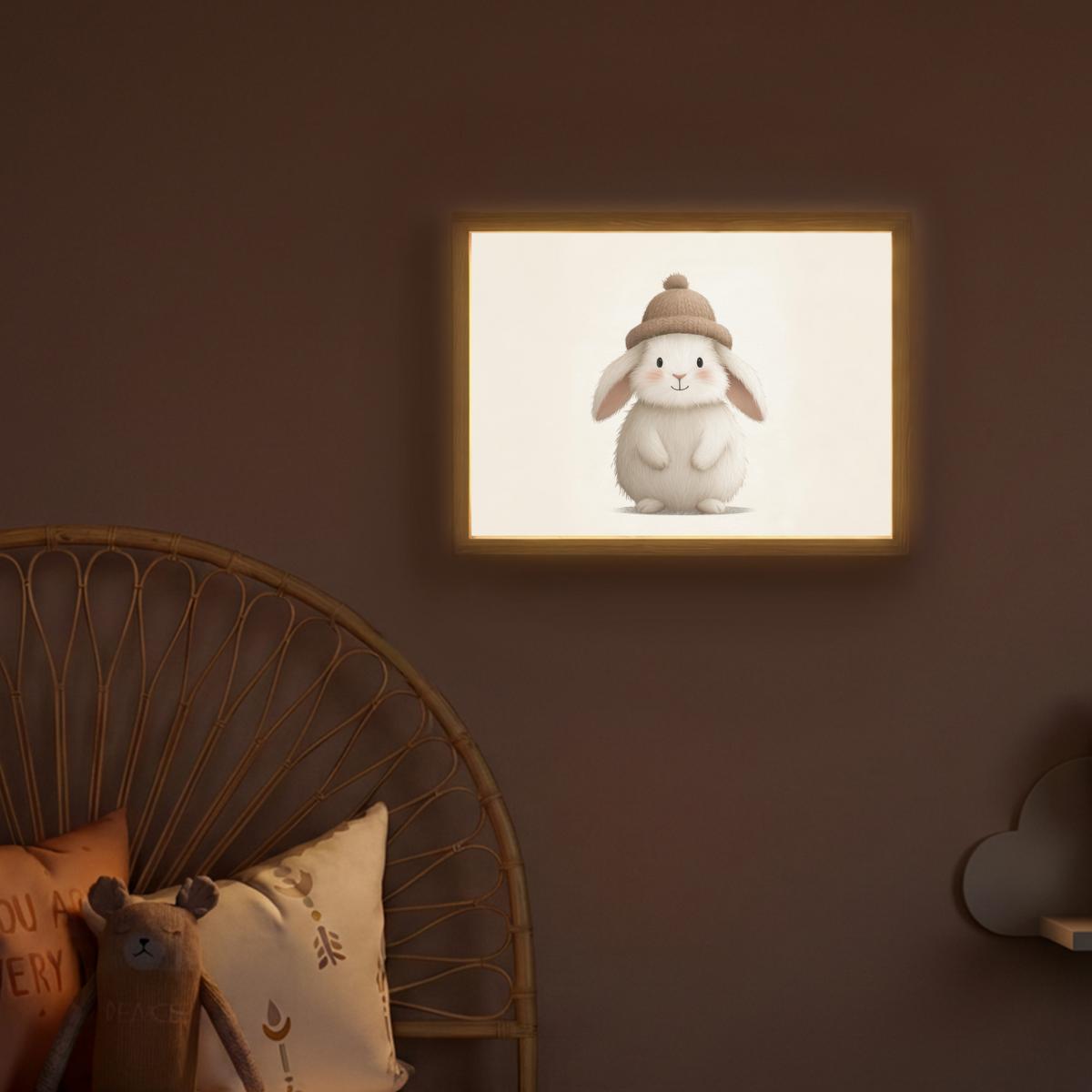 NACHTTISCHLAMPE MIT AKKU Kaninchen - Hut - Ohren - Beige 40x30 cm - Creme, Holzwerkstoff (8/40/30cm) - OnlyWow