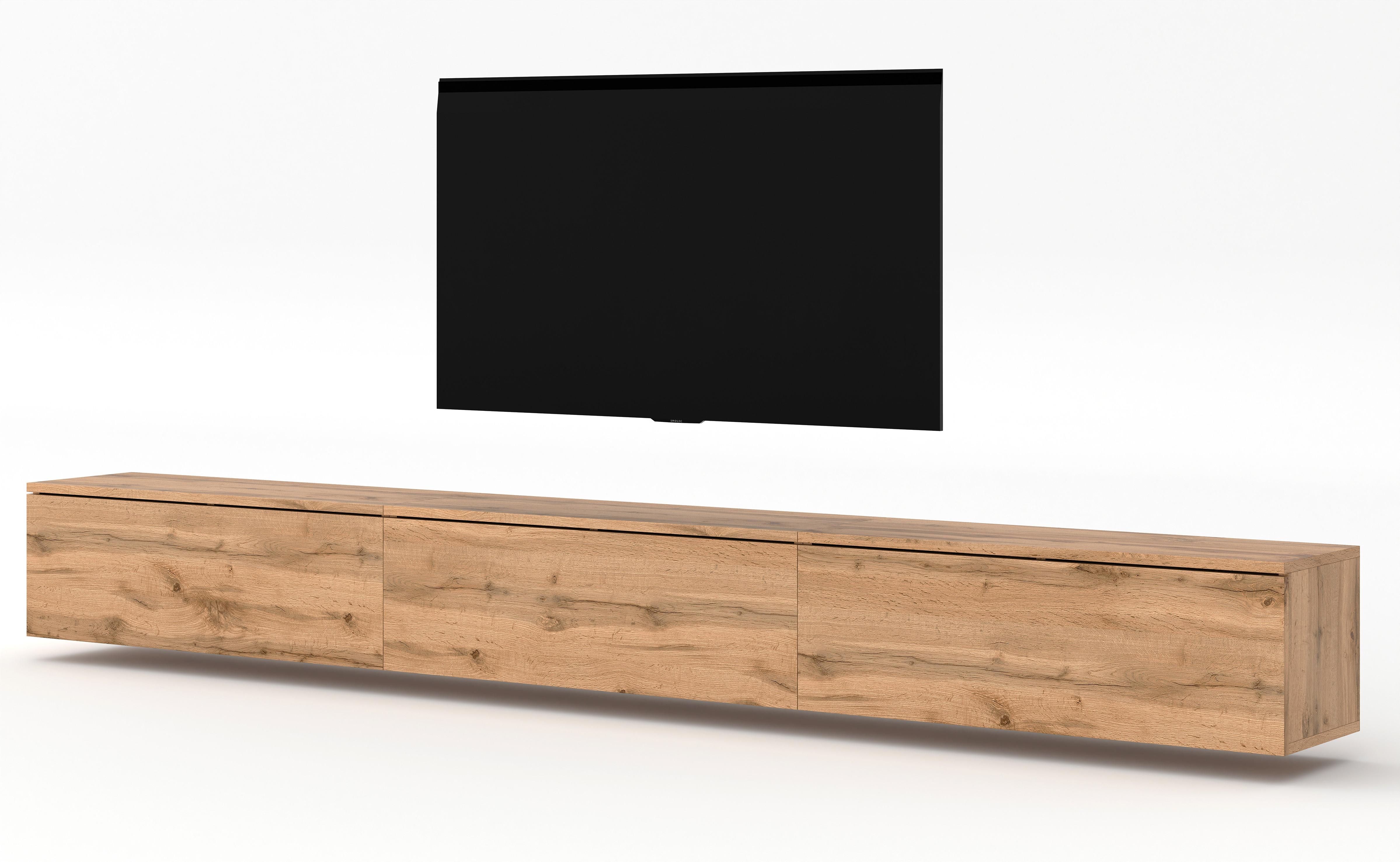 LOWBOARD Loriano 3x100 Eiche Wotan 300/34/32 cm – Hängendes TV Board - Braun, Holzwerkstoff/Kunststoff (300/34/32cm) - AX Living