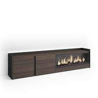 LOWBOARD, Eiche und Schwarz, 212/35/50cm, Kamin mit Feuereffekt XXL - Dunkelbraun, Holzwerkstoff (212/50/35cm) - Skraut Home