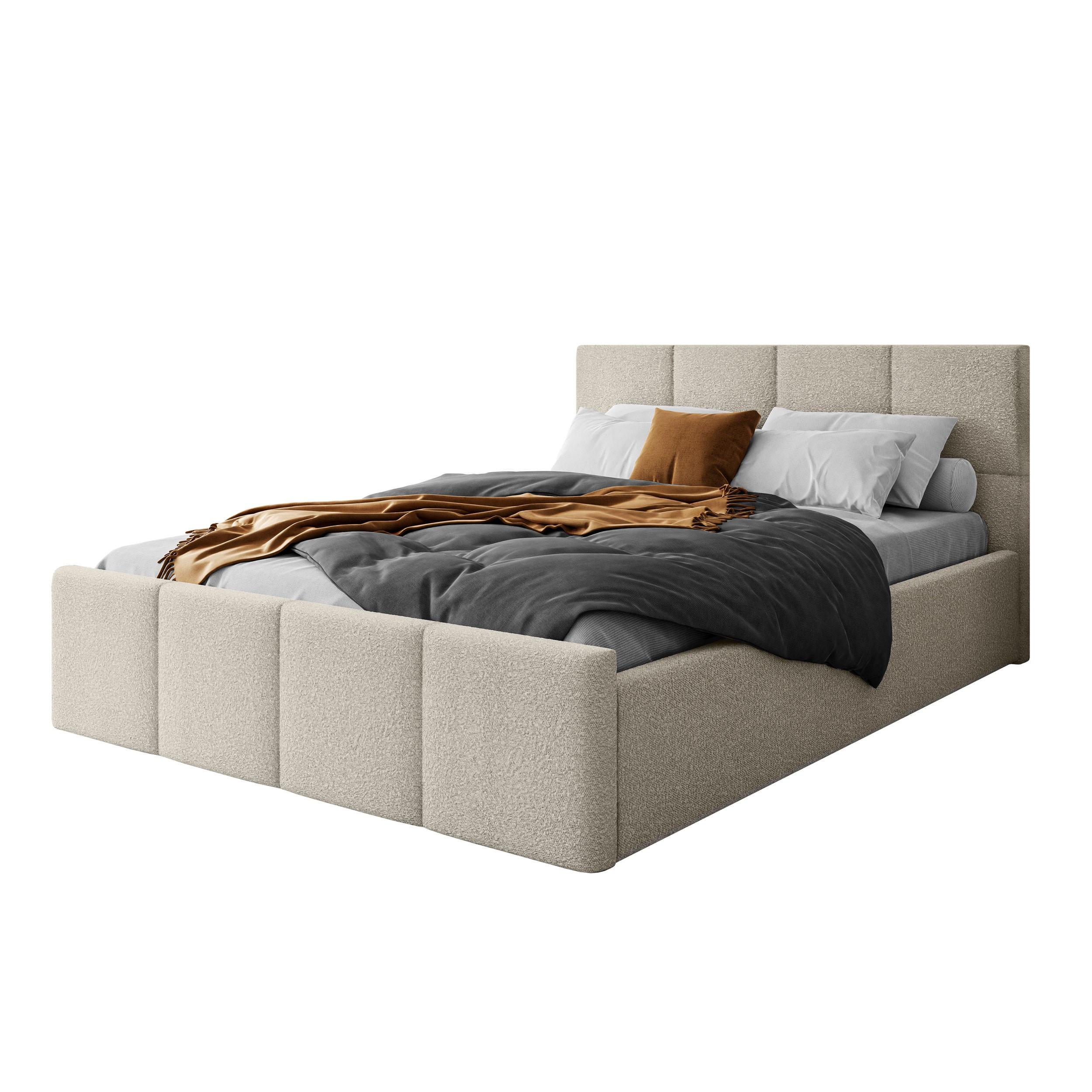 POLSTERBETT AVA 140x200 cm Ascot Pearl, 34 Holzlatten, Kopfteil 91 cm - Creme, Textil (140/200cm) - Lookway