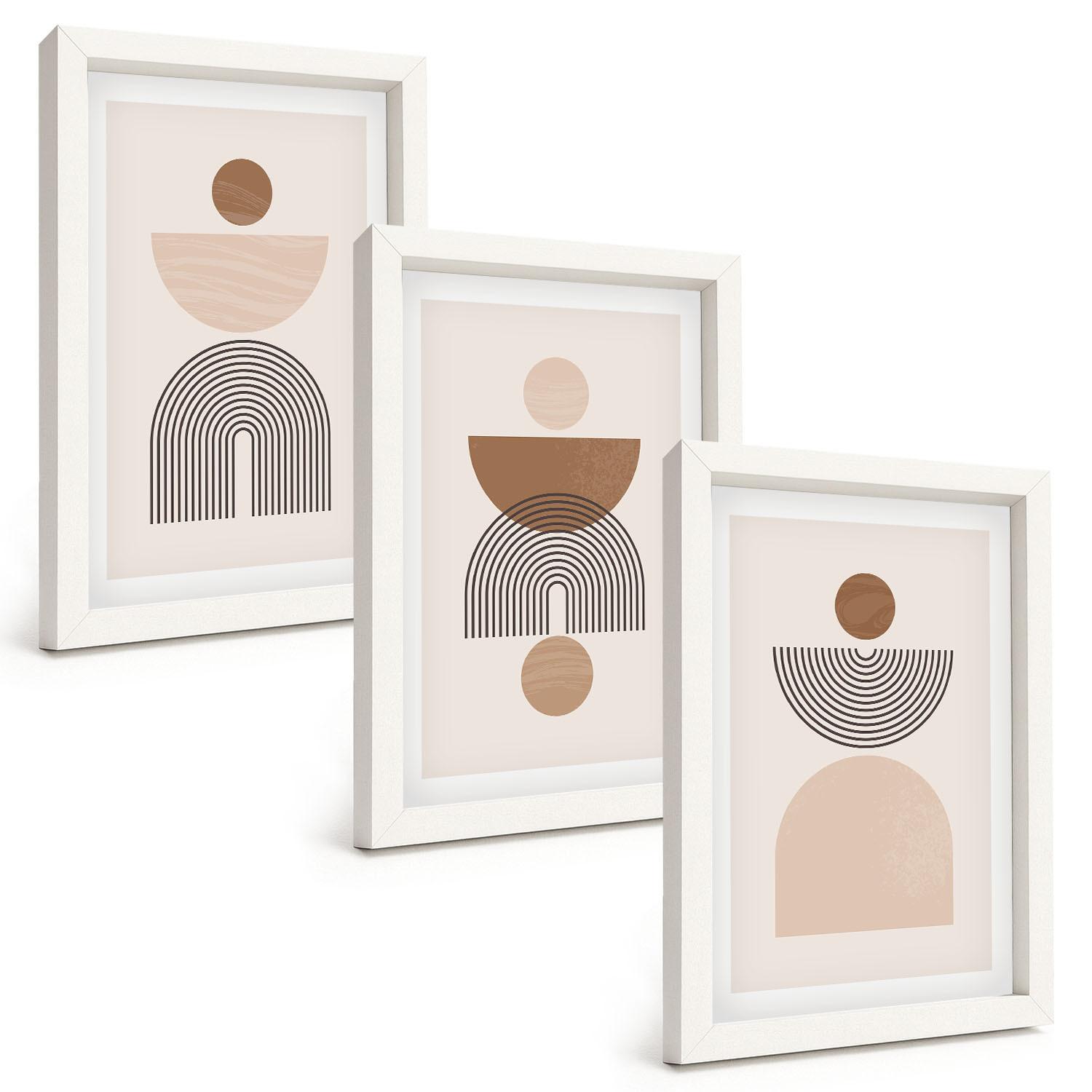 BILDER SET 3er Set - 20x30 cm Weißer Rahmen - Abstrakte braune Formen - Weiß, Kunststoff (20/30cm) - TULUP