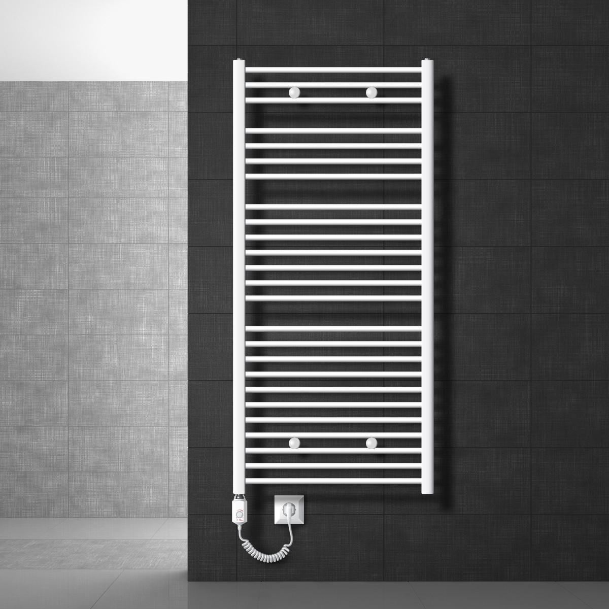 BADHEIZKÖRPER elektrisch Sahara 750x1500 mm Weiß gerade mit Heizstab 900W - Weiß, Metall (3/150/75cm) - LuxeBath