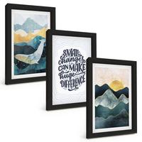 BILDER SET 3er Set - 20x30 cm Schwarzer Rahmen - Abstrakte Berginspiration - Schwarz, Kunststoff (20/30cm) - TULUP