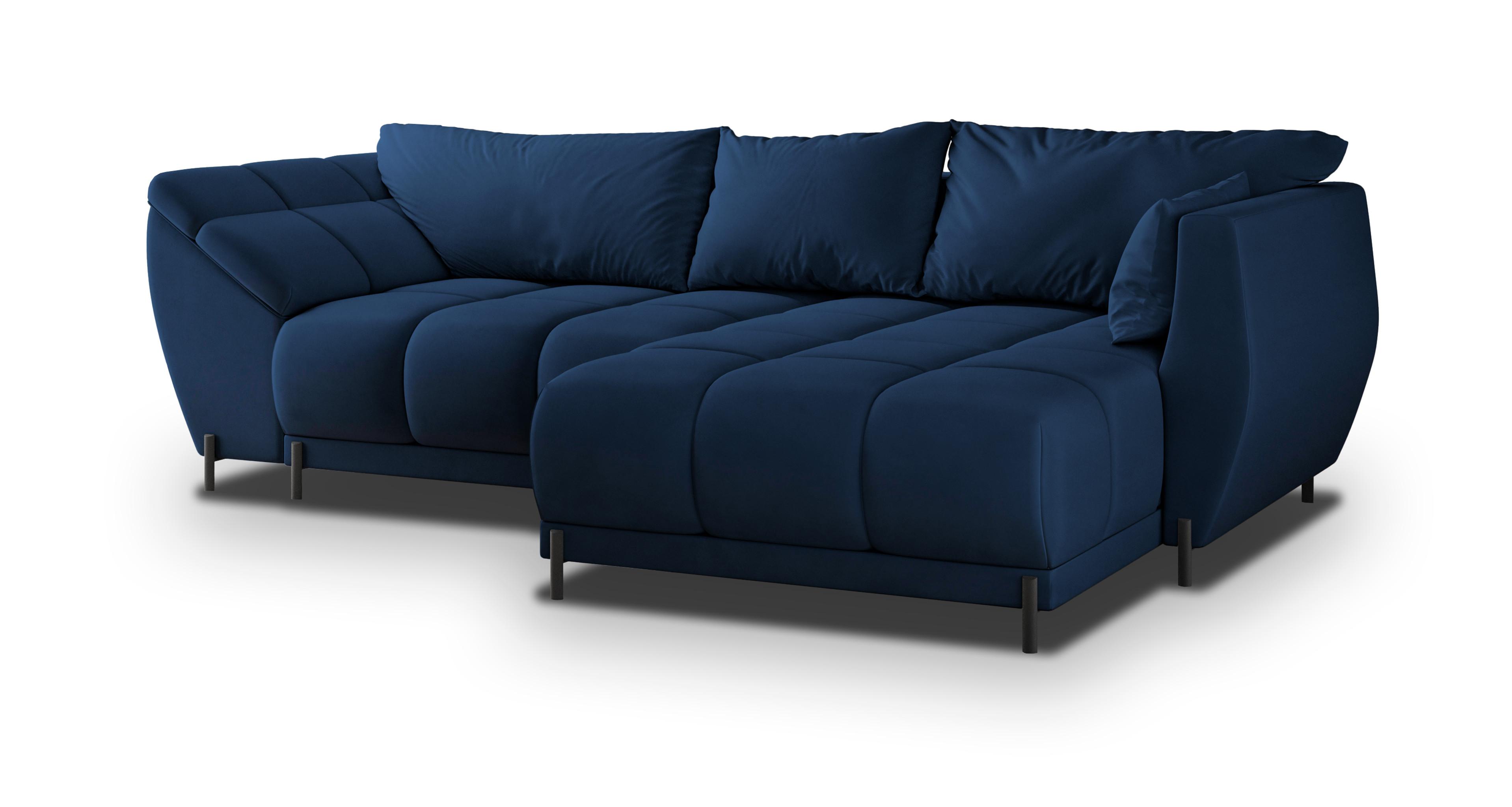 ECKSOFA VESTANO R-S Blau Velours-Stoff mit Schlaffunktion - Blau, Holz (287/182cm) - MASSENO