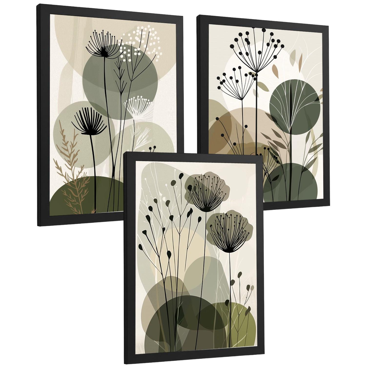 POSTER 4er Kunstdruck-Set Wandbilder Blumen Botanisch modern Wohnzimmer Deko, Schlafzimmer, Küche, Badezimmer Schwarzer Rahmen A3 - Schwarz, Papier (29.7/1/42cm) - Nacnic