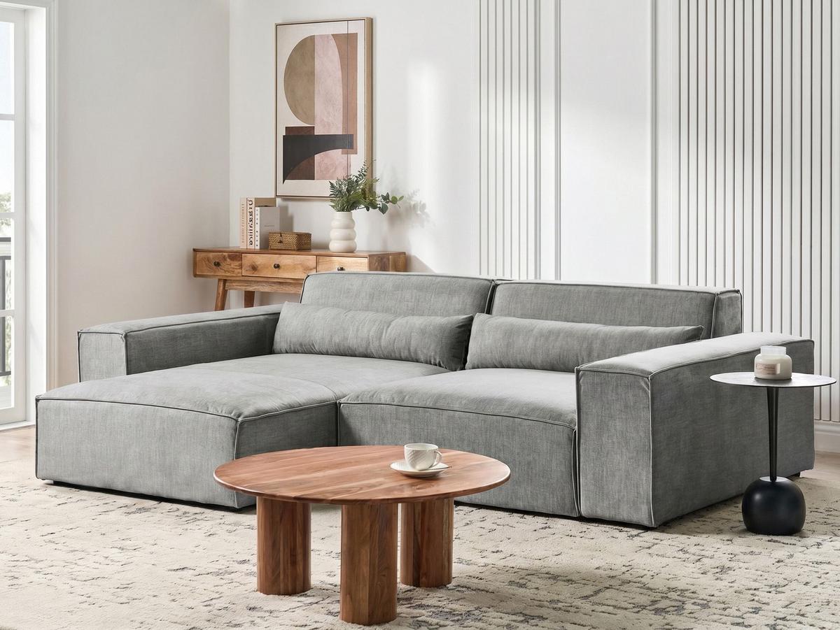ECKSOFA Modul 3-Sitzer rechtsseitig Grau Stoff Hellnar - Grau, Textil (262/176cm) - Beliani
