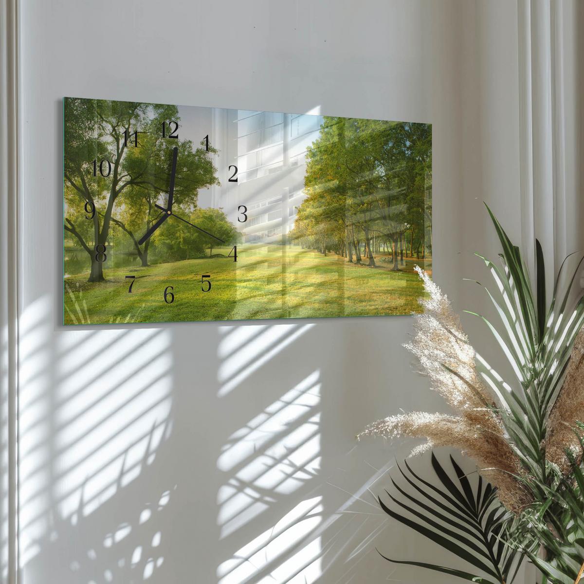 WANDUHR aus Glas 60x30 cm - Das Grün der Natur - Grün, Glas (60/30/0.4cm) - TULUP