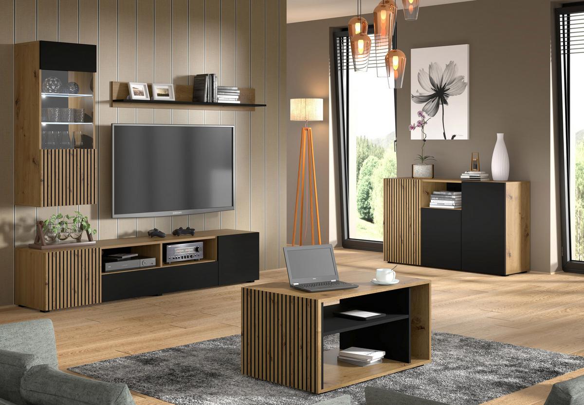 KOMMODE Artisan Eiche, Schwarz 135/82/42 - Schwarz, Holzwerkstoff (135/82/42cm) - RAUMHIRSCH FURNITURE