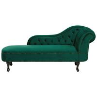 CHAISELONGUE Samtstoff grün rechtsseitig Nimes - Dunkelbraun/Grün, Textil (170/79/61cm) - Beliani
