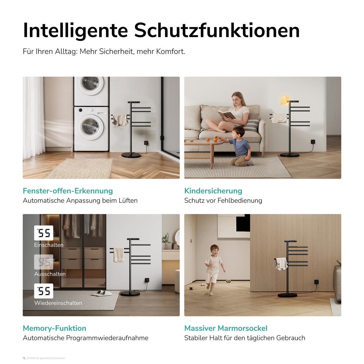 HANDTUCHHEIZKÖRPER elektrisch freistehend 140W - Schwarz, Metall (53.9/100/35cm) - EMKE