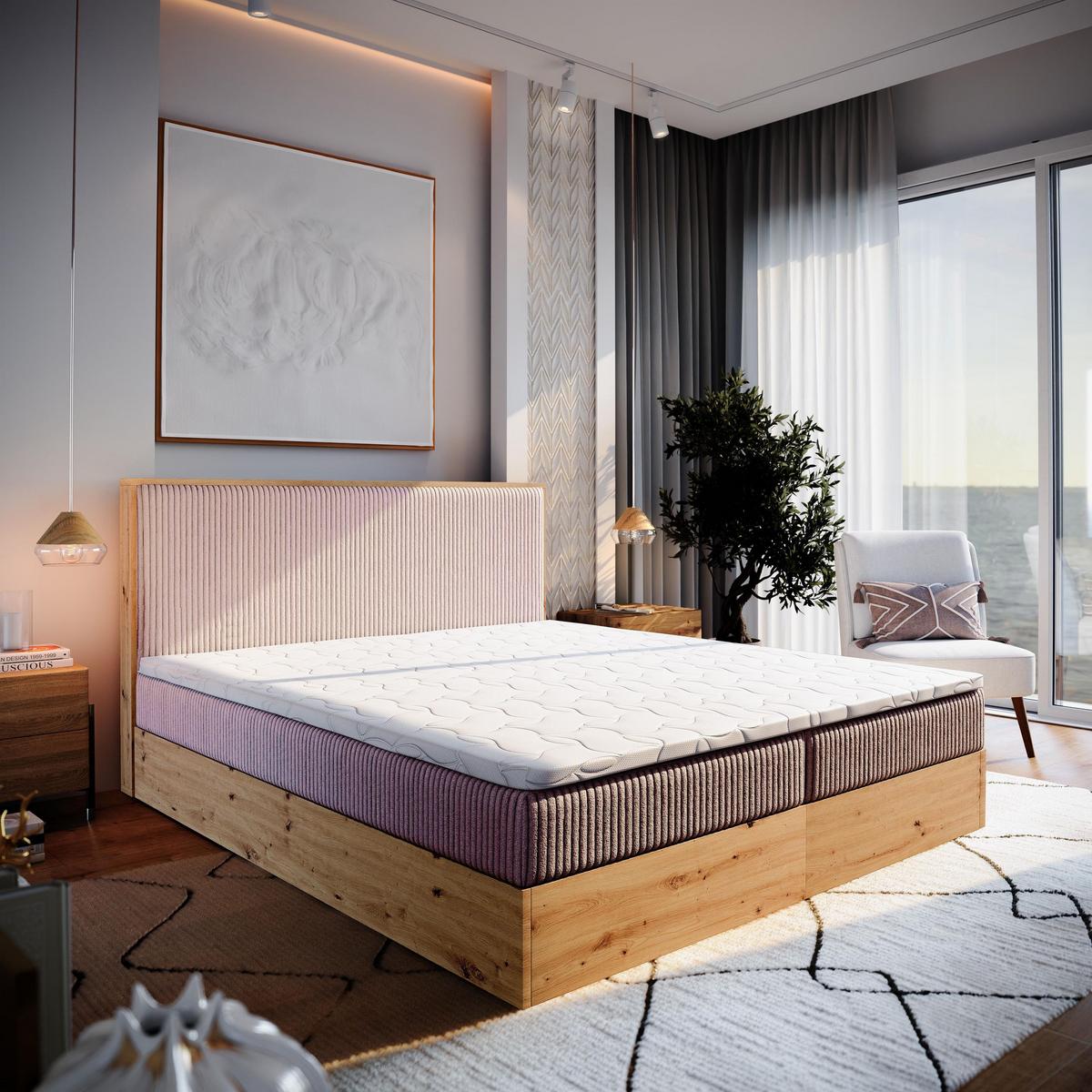 BOXBETT VERDON 160x200 cm mit Matratze und Topper - Rosa - Rosa, Holz (160/200cm) - MASSENO
