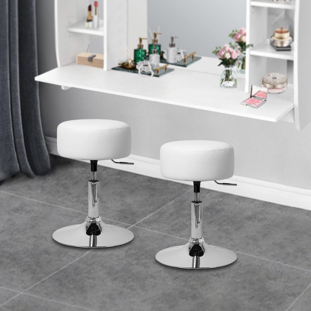 SCHMINKHOCKER 2er Set Ø 33 cm Weiß aus Kunstleder - Silberfarben/Weiß, Metall (33/65/38.5cm) - ML-DESIGN
