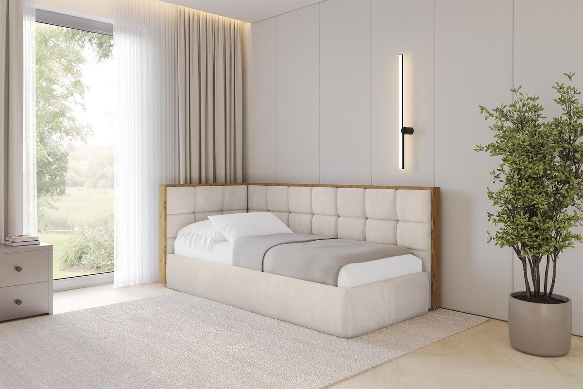 EINZELLBETT Jugendbett mit Bettkasten, Rechts - SOVY 90x200 Beige - Sandfarben, Holzwerkstoff/Textil (90/200cm) - ALTDECOR