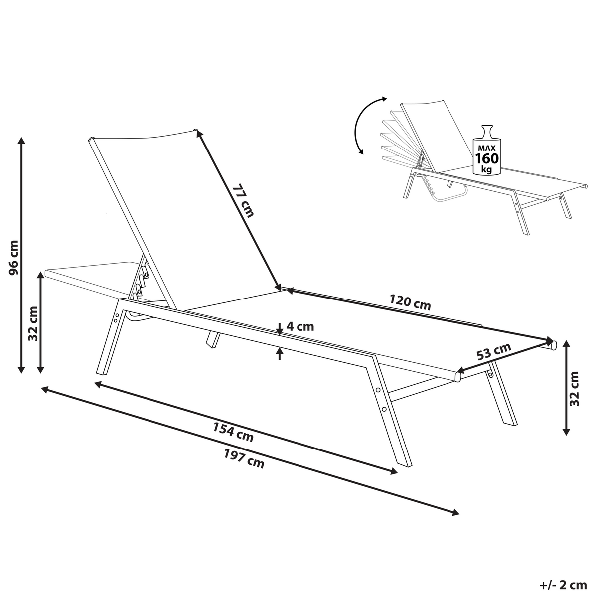 GARTENLIEGE Grau Noli - Grau, Metall (53/32/154cm) - Beliani