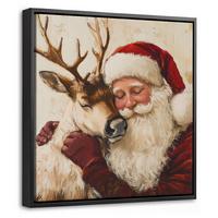 LEINWAND Bilder mit Rahmen - Weihnachtsmann - Rentier - Weihnachten - 20x20 - Rotbraun, Textil (20/20cm) - MuchoWow