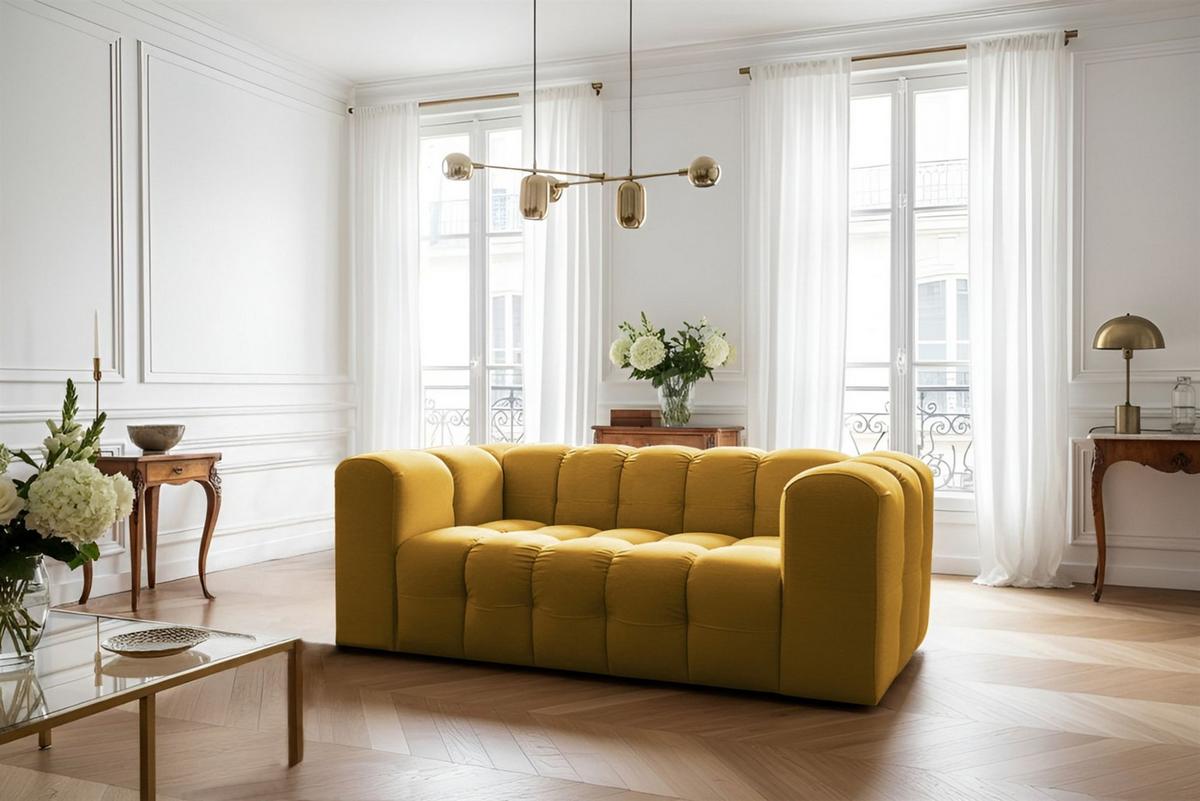 SOFASET Solvie 2-2 In Tiffani - Gelb, Holzwerkstoff/Textil (200/75/106cm) - Fun Möbel