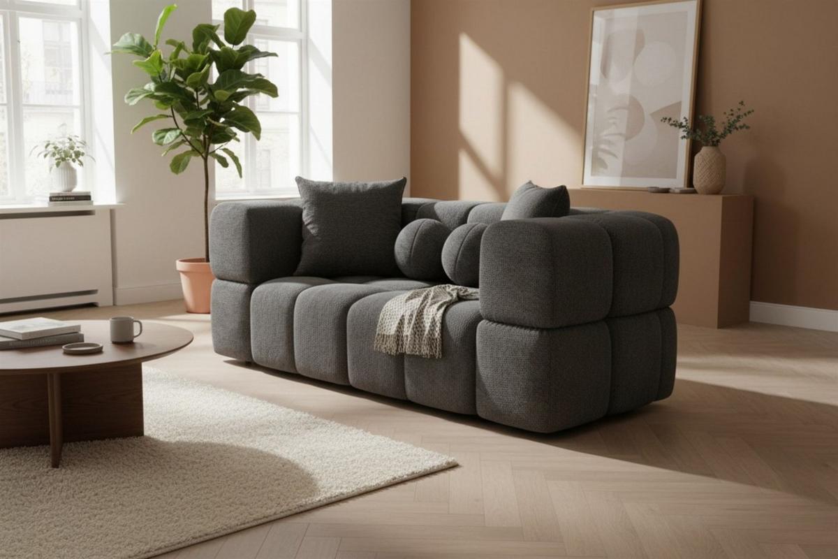 SOFASET Vega 3-2 Inkl. Hocker - Dunkelgrau, Holzwerkstoff/Textil (250/77/103cm) - Fun Möbel