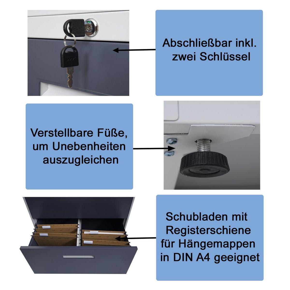 HÄNGEREGISTERSCHRANK Grau - Grau, Metall (76/103/46cm) - MCW