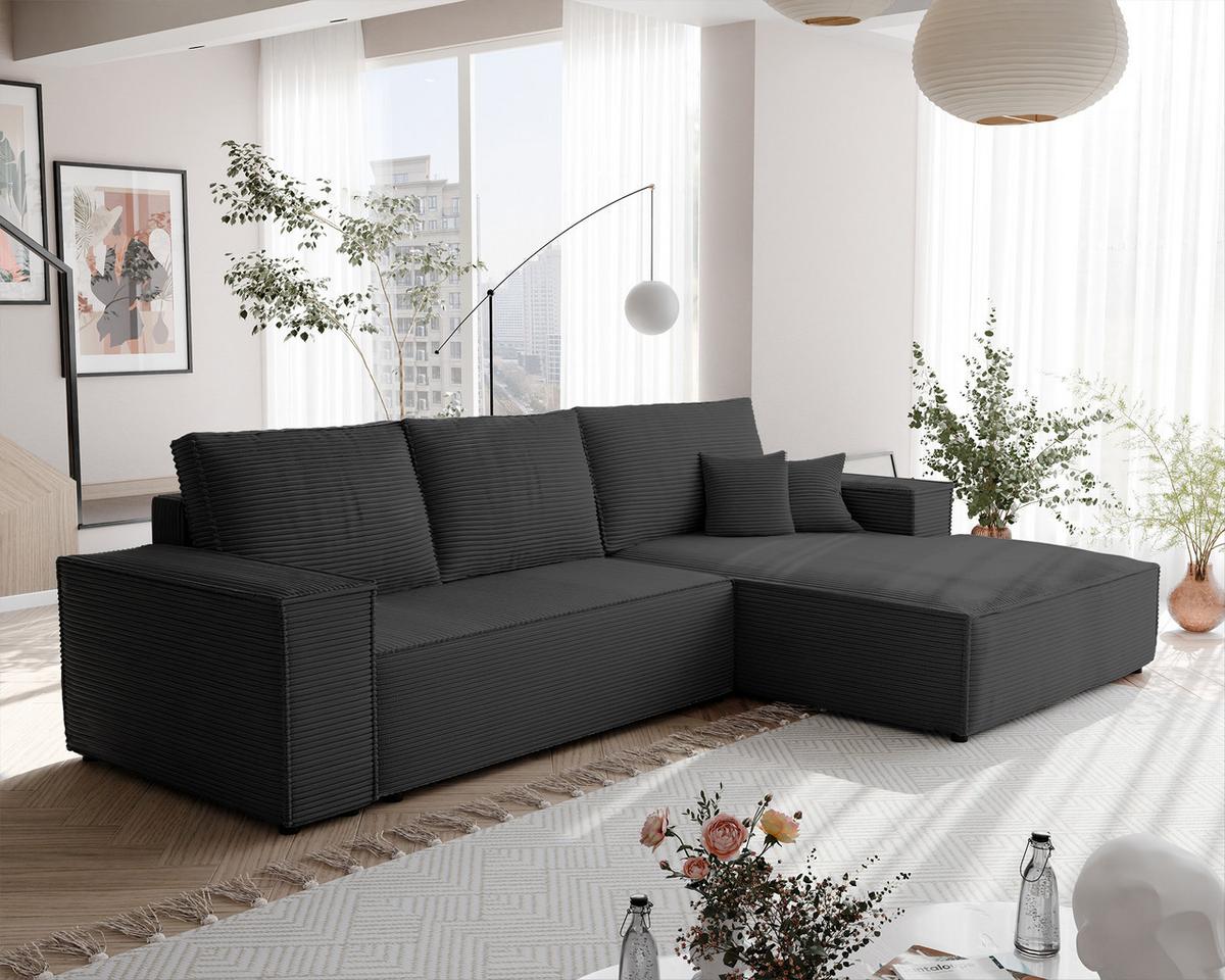 ECKSOFA NOVA Rechts mit Schlaffunktion und Bettkasten Anthrazit - Anthrazit, Kunststoff/Textil (294/185cm) - Idohome