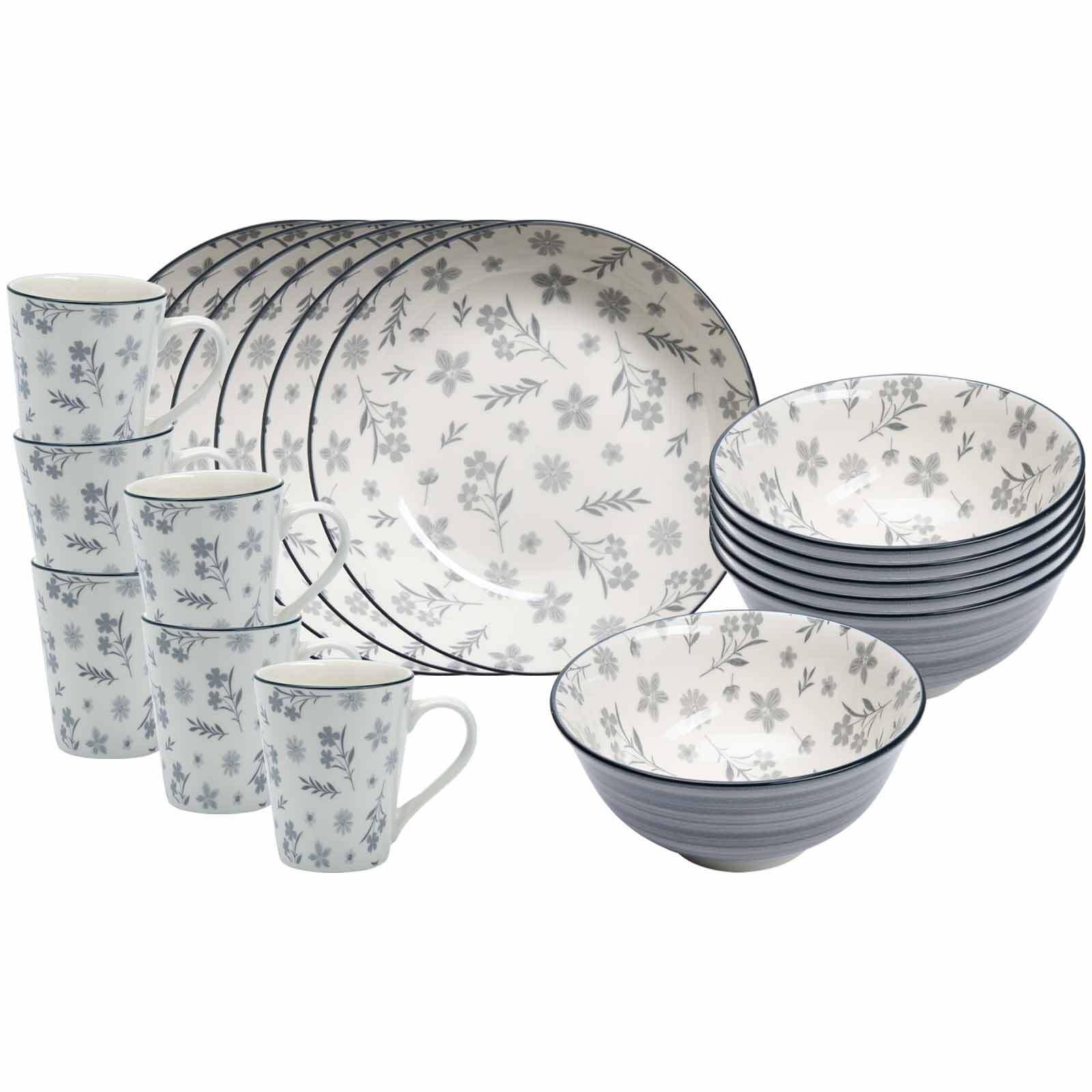 FRÜHSTÜCKS-SET Sendai Blume grau 18-tlg. - Grau, Keramik (2/2/2cm) - Ritzenhoff Breker