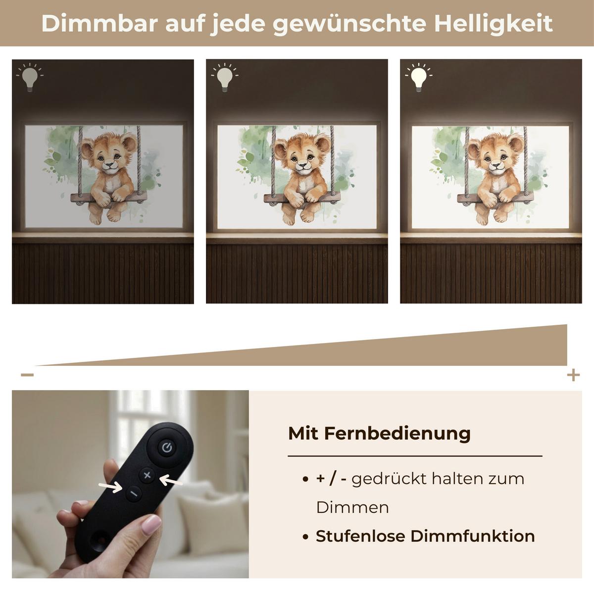NACHTTISCHLAMPE MIT AKKU Löwe - Tier - Kinder - Dschungel 60x40 cm - Weiß, Holzwerkstoff (8/60/40cm) - OnlyWow