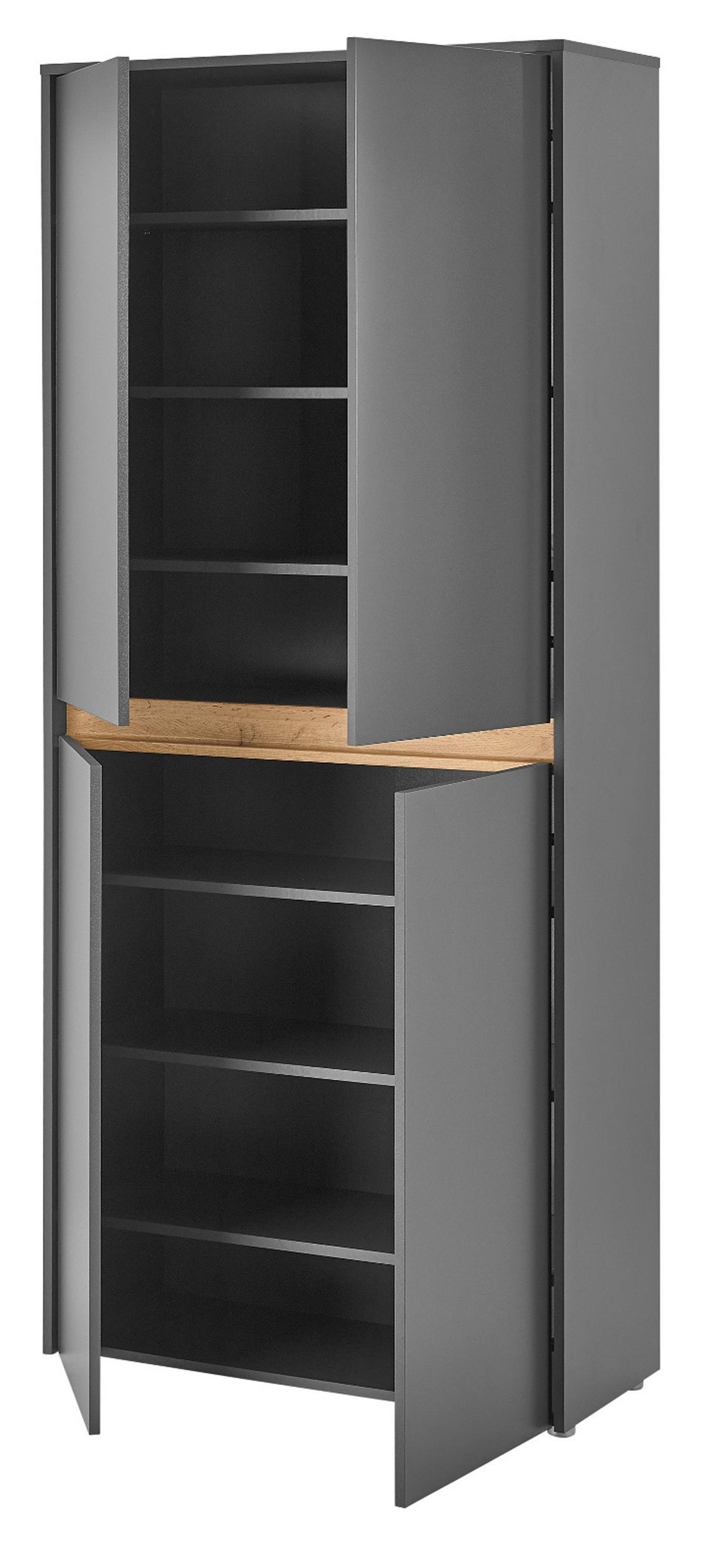 GARDEROBEN-SET grau matt, Eiche Wotan 195 cm 4-teilig, Flurgarderobe mit viel Stauraum - Eiche Wotan/Schwarz, Holzwerkstoff/Kunststoff (195/200/40cm) - Furn.Design