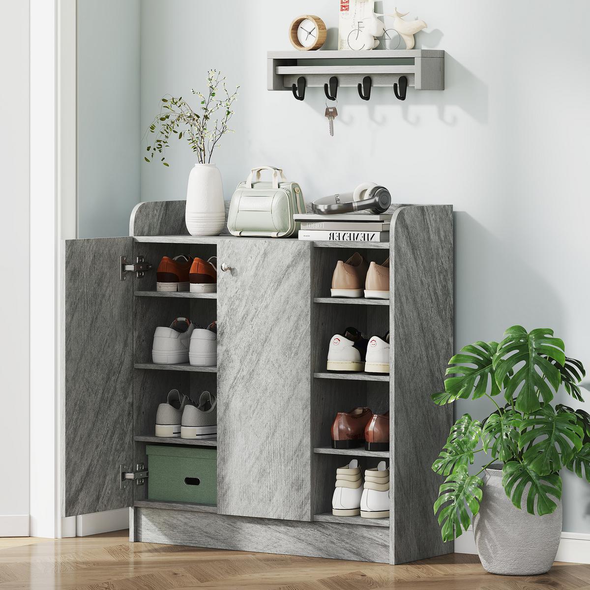 SCHUHSCHRANK Spanplatte MDF Grau - Grau, Holzwerkstoff (30/90/83cm) - HOMCOM