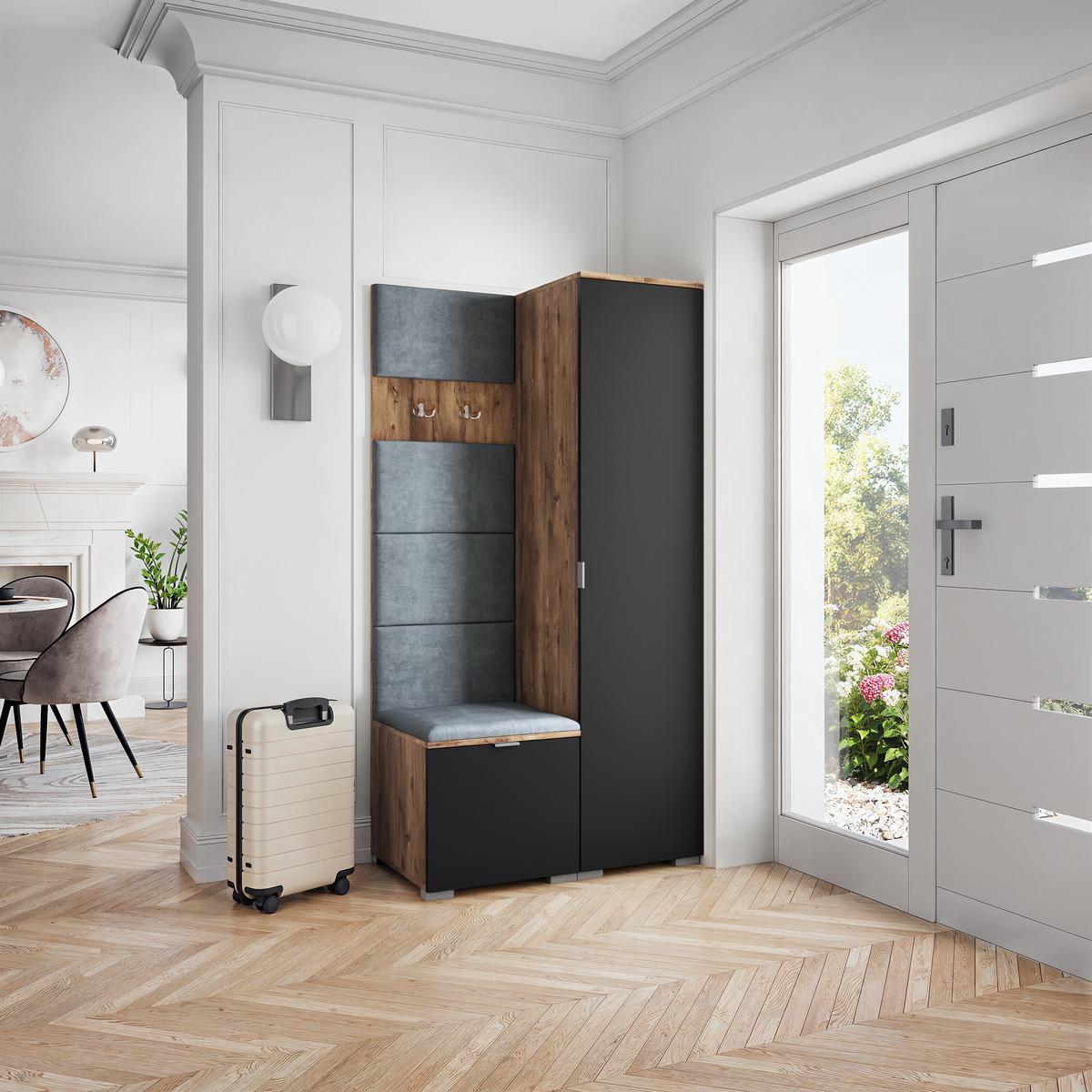 GARDEROBENSCHRANK LORI 95/181/51 cm Modern Garderobe-Set Eiche Lefkas - Eichefarben/Schwarz, Holzwerkstoff (95/181/51cm) - MASSENO