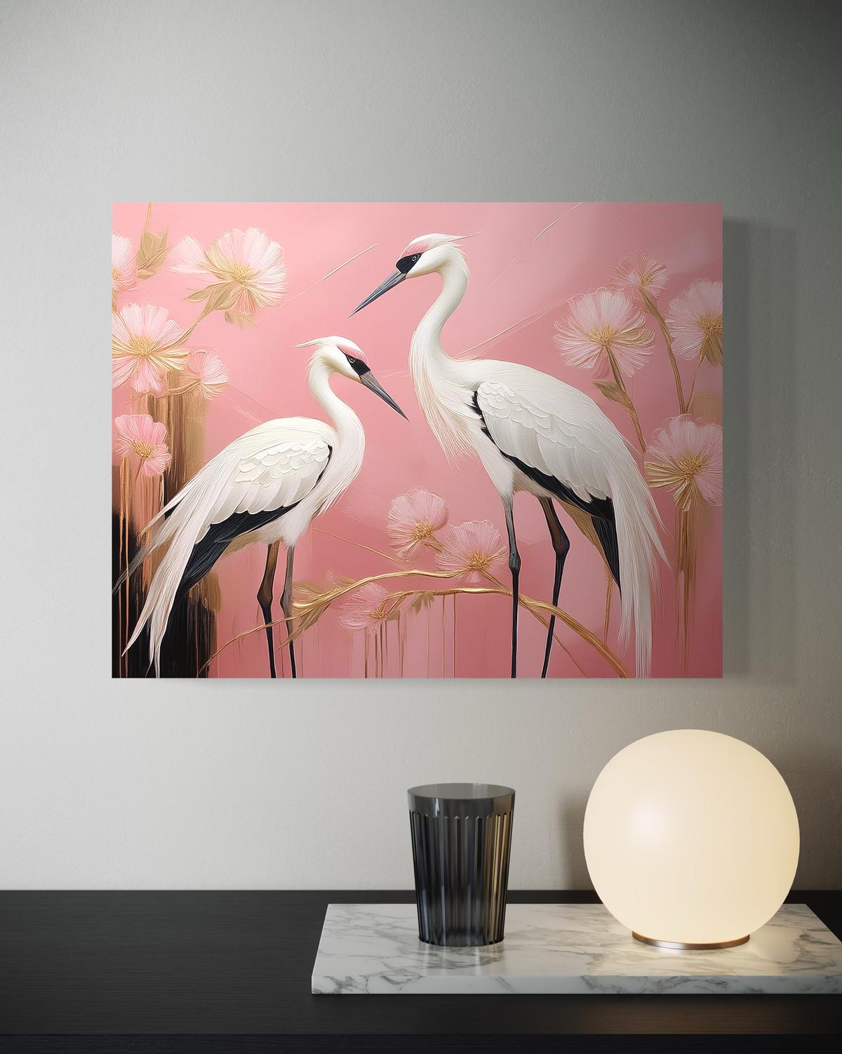 WANDBILD vögel kraniche rosa - Pink, Textil (60/40cm) - Feeby