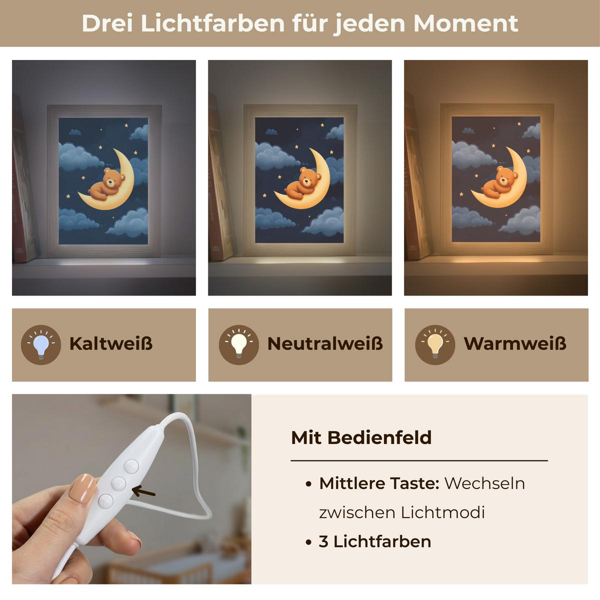 NACHTTISCHLAMPE Teddybär - Mond - Wolken - Sterne 15x20 cm - Dunkelblau, Holzwerkstoff (8/15/20cm) - OnlyWow