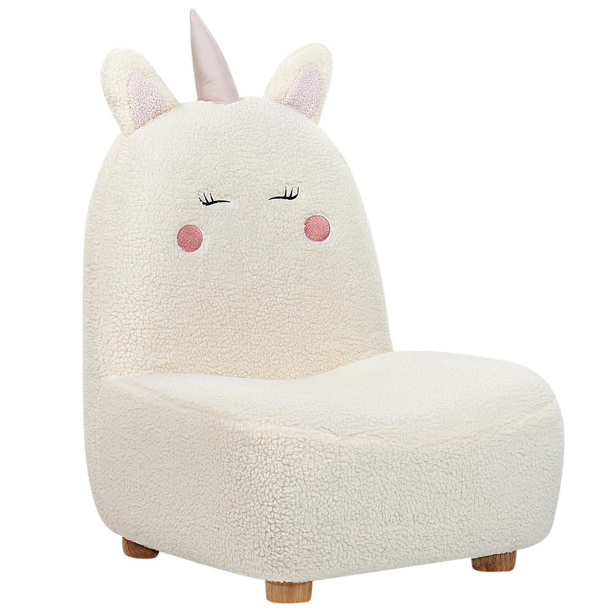 KINDERSESSEL Teddy-Optik cremeweiß Tierform Einhorn Lulea - Hellbraun/Weiß, Kunststoff/Textil (50/75/54cm) - Beliani