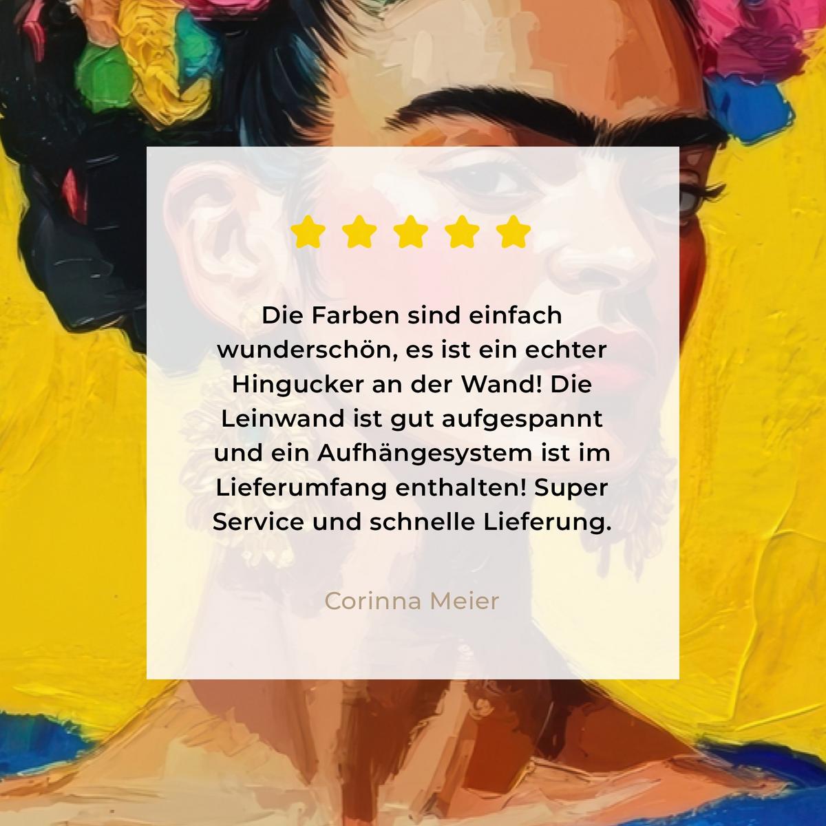 LEINWANDBILD Frida Kahlo - Frau - Gelb - Blau - Blumen Groß 140x90 cm - Gelb, Textil (140/90cm) - MuchoWow