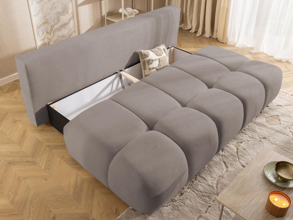SCHLAFSOFA Belluno aus hochwertigem Taupe Plüschstoff mit Bettkasten und tiefen Steppungen in Bubble-Optik - Taupe/Schwarz, Holz/Kunststoff (205/87/105cm) - S-Style
