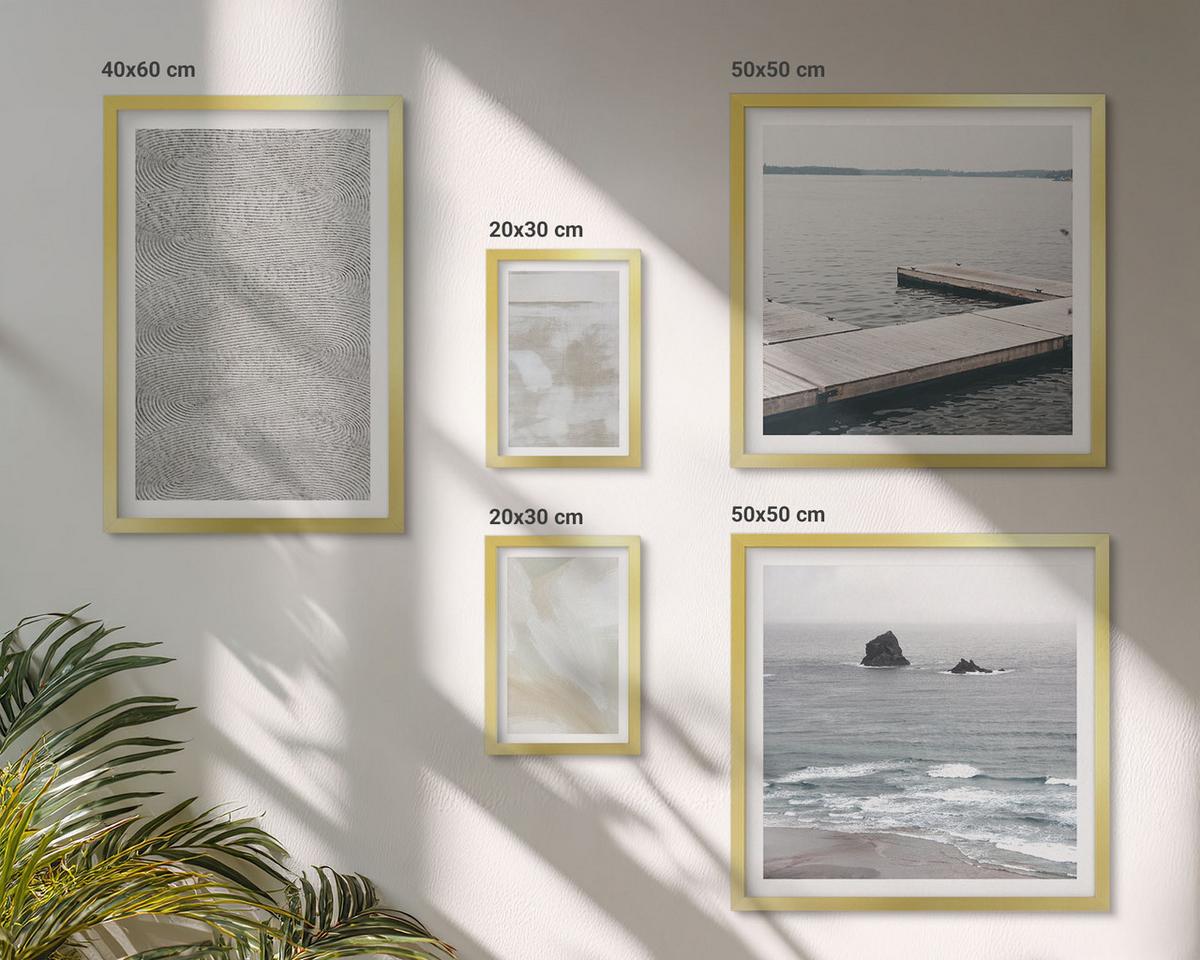 BILDER SET 5er Set - 50x50 cm & 20x30 cm & 40x60 cm Goldrahmen - Abstraktes Design, moderne Texturen - Goldfarben, Kunststoff (40/60cm) - TULUP