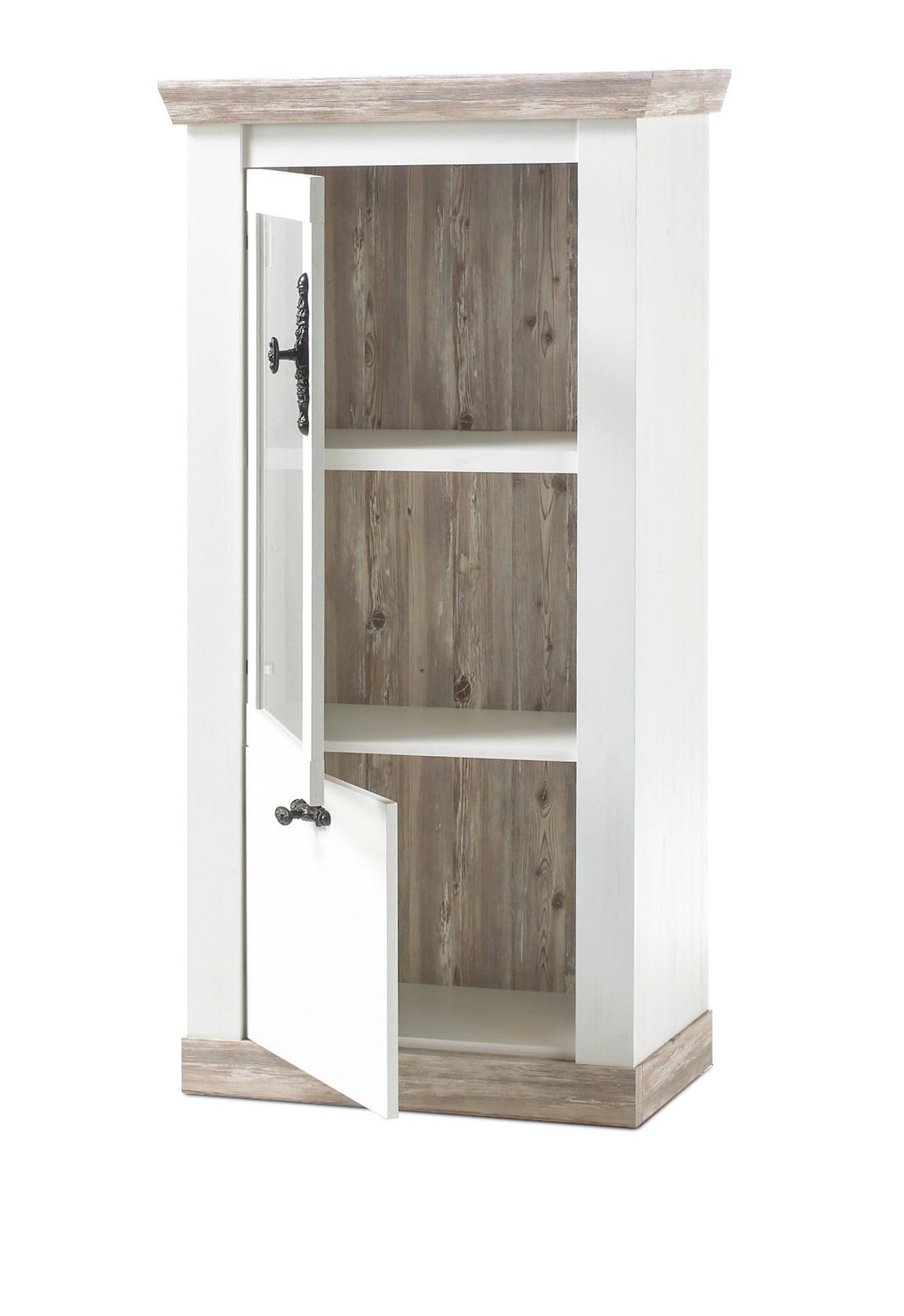 VITRINE Pinie weiß, Oslo Pinie Landhaus, Vitrinenschrank, 71 x 146 cm - Anthrazit/Weiß, Holzwerkstoff/Metall (71/146/37cm) - Furn.Design