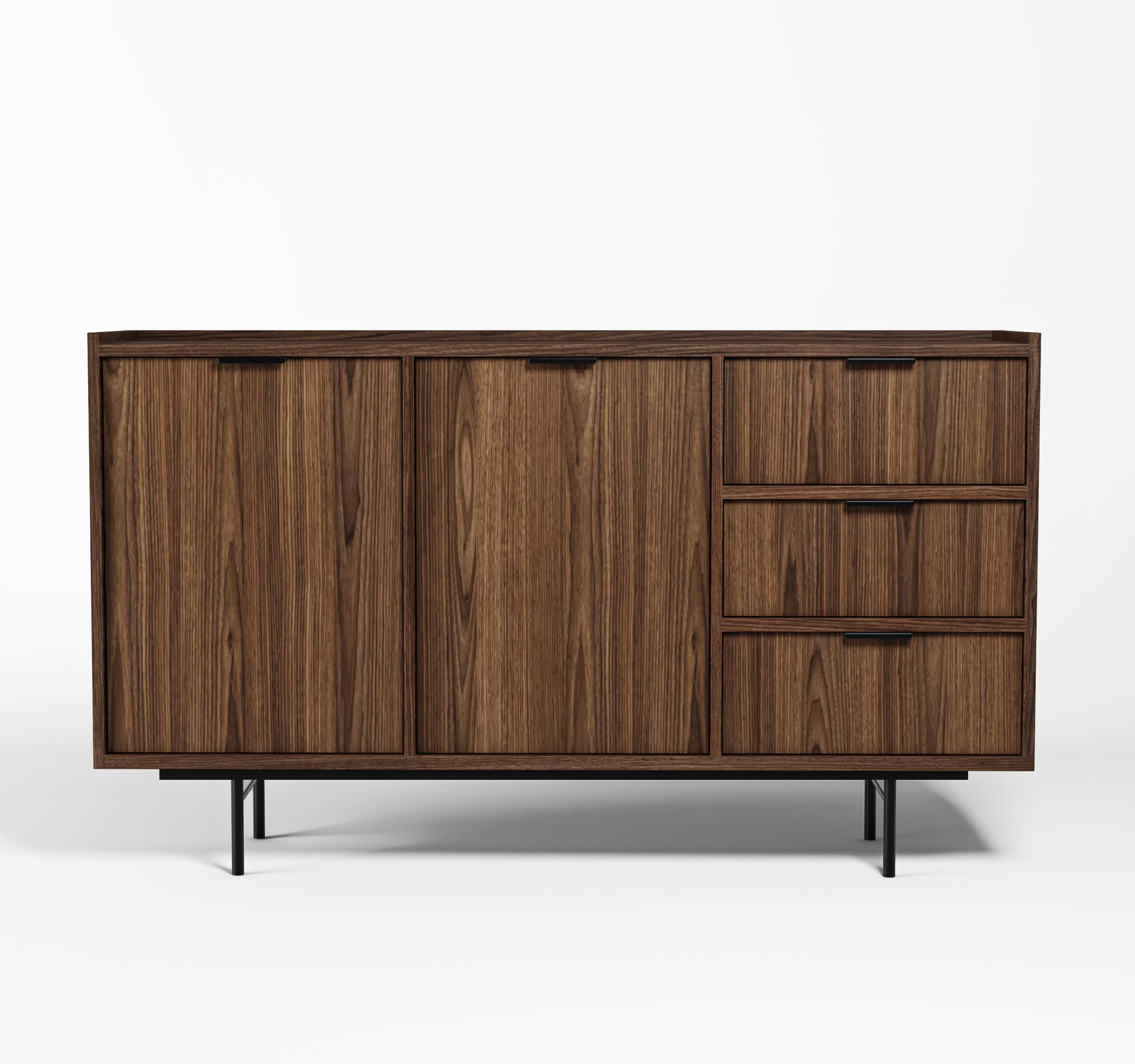 SIDEBOARD Nordiva 2T 3S Warmia Walnut 150/90/40 cm – Metallgestell - Walnussfarben/Schwarz, Holzwerkstoff/Metall (150/91/40cm) - AX Living