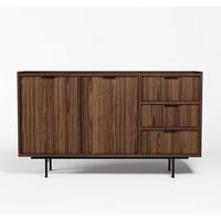 SIDEBOARD Nordiva 2T 3S Warmia Walnut 150/90/40 cm – Metallgestell - Walnussfarben/Schwarz, Holzwerkstoff/Metall (150/91/40cm) - AX Living