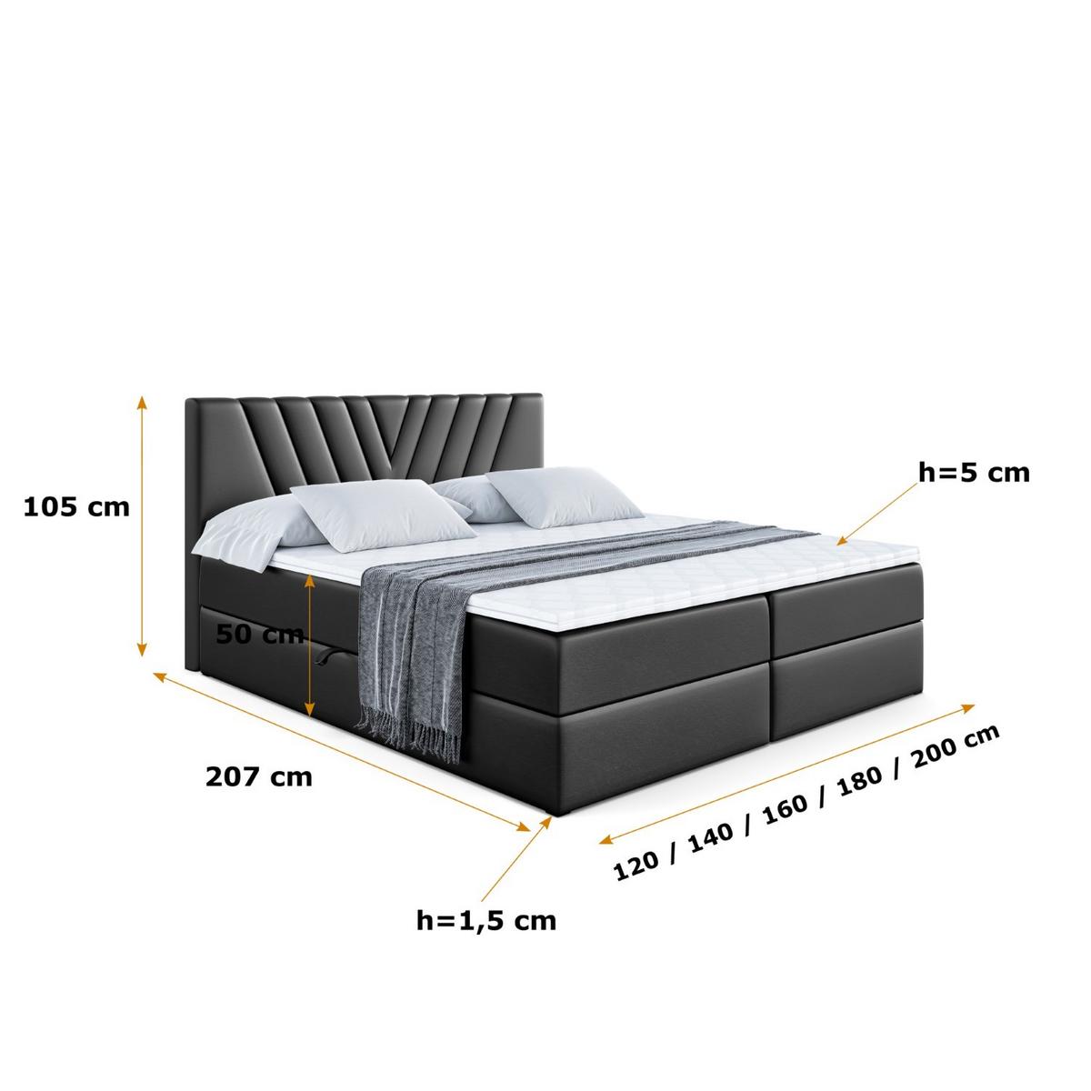 BOXBETT mit Matratze H3 und Lattenrost - ERNINA - 140x200 cm Schwarz Hochglanz - Schwarz Hochglanz, Holzwerkstoff (140/200cm) - ALTDECOR