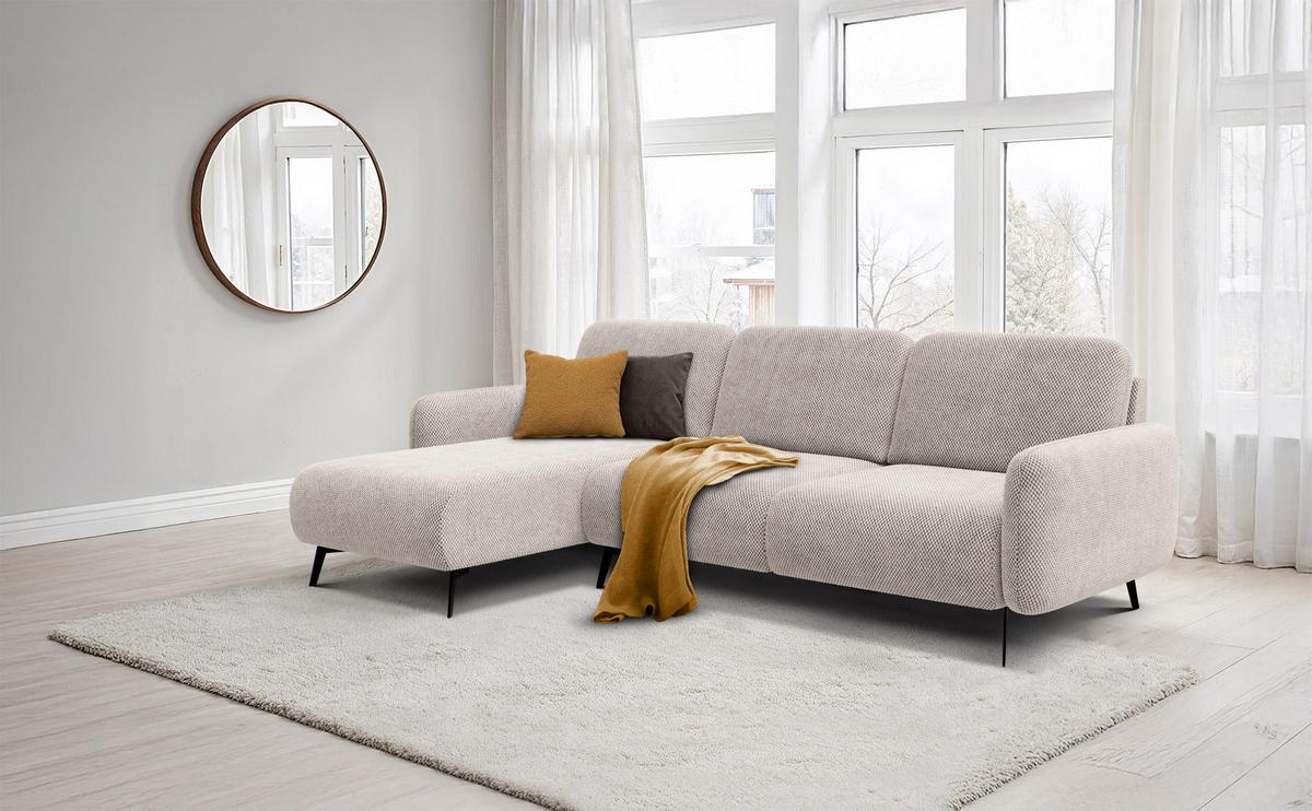 ECKSOFA FEBE 4-Sitzer links, beige - Beige/Schwarz, Holz/Textil (264/157cm) - Wozimo