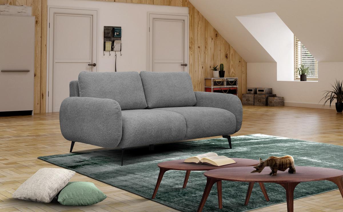 SOFA FEBE 3-Sitzer, grau - Schwarz/Grau, Holz/Textil (190/82/96cm) - Wozimo